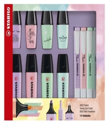Imagem de capa de Kit Marca Texto Pastel Collection 4 Boss + 4 Boss Mini + 4 Swing Cool - Stabilo 